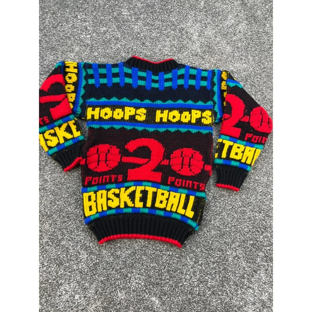 Vintage 90s Bucket Basketball‎ Hoops Knit Sweater Kids Size Multi Color